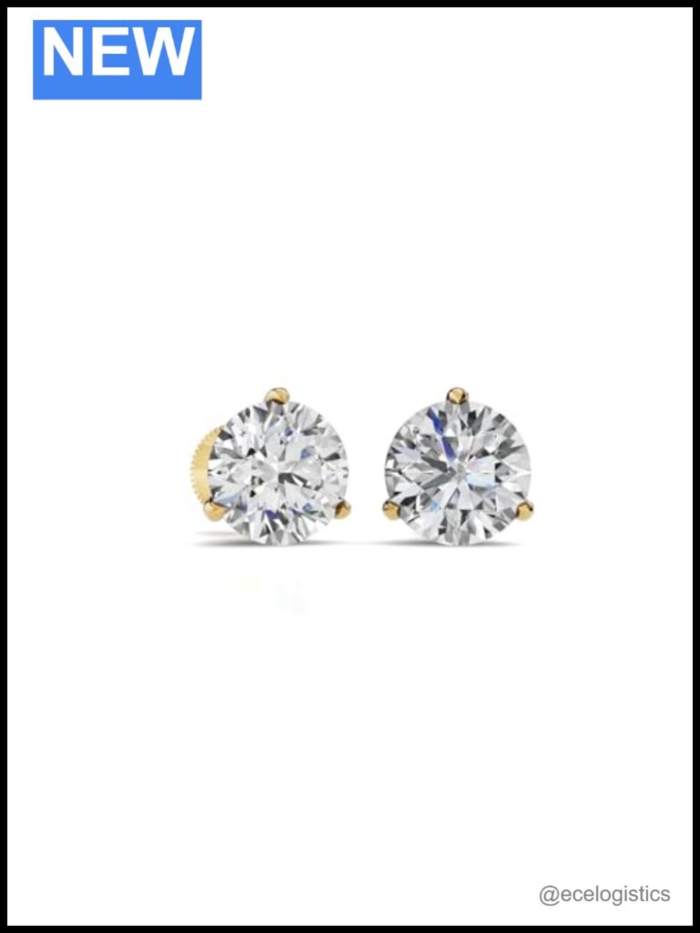 14K Solid Gold Natural Diamond Stud Earrings Screw Back